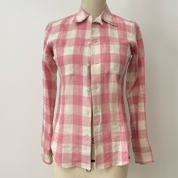 Ralph Lauren Linen Gingham Button Down Shirt Size 2 - Picture 1 of 10